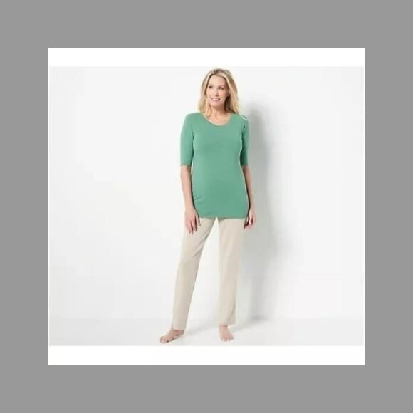 Cuddl Duds Cotton Core Set of 2 Elbow-Sleeve Tops Small Turquoise/Green A470038 - Picture 3 of 7